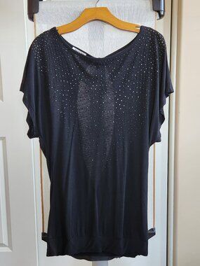 Paris Paris NWT Goddess Top Rhinestone Embellished Open Wrap Back Black Blouse M